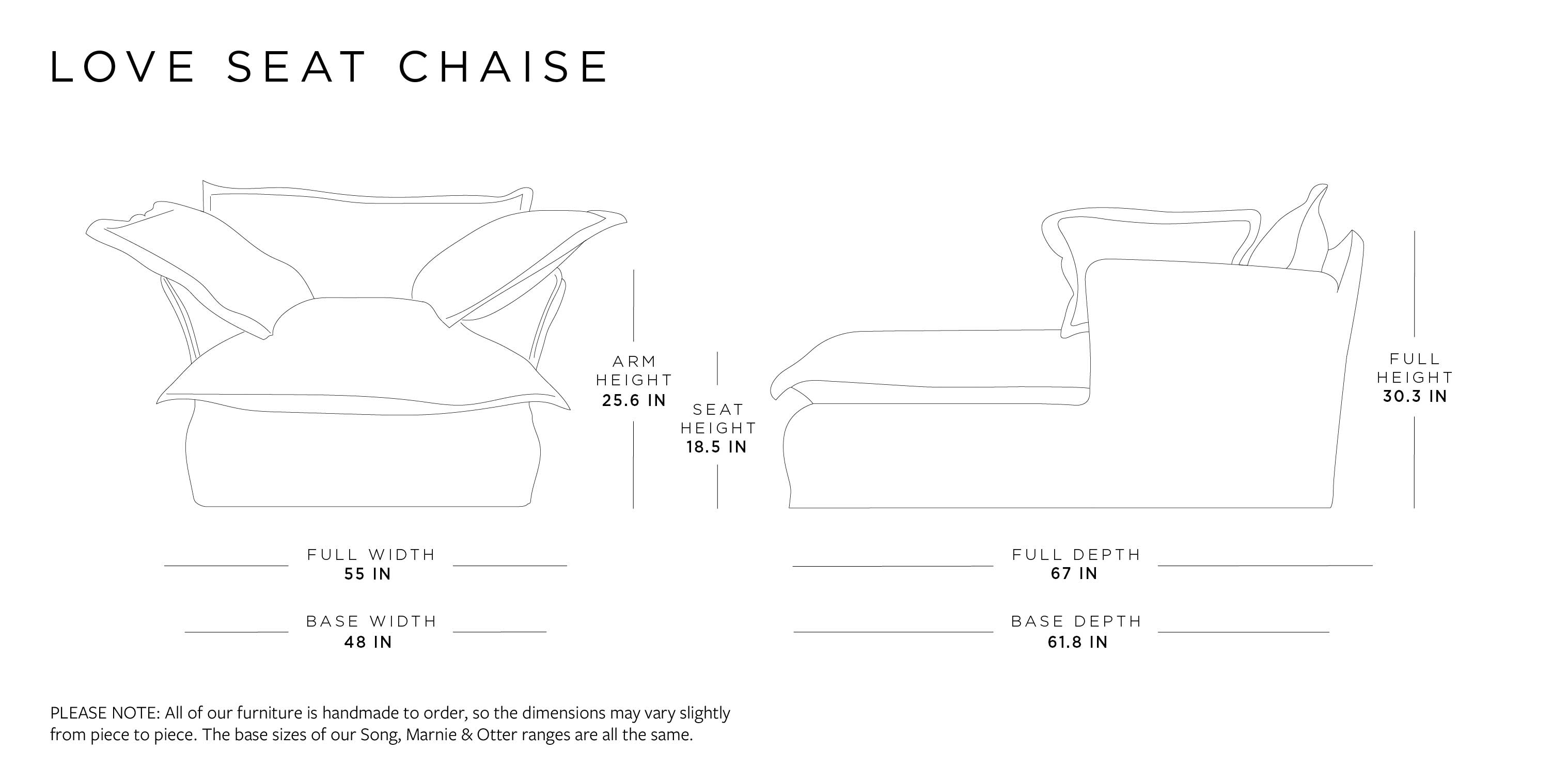 Loveseat Sofa Chaise | Song Range Size Guide