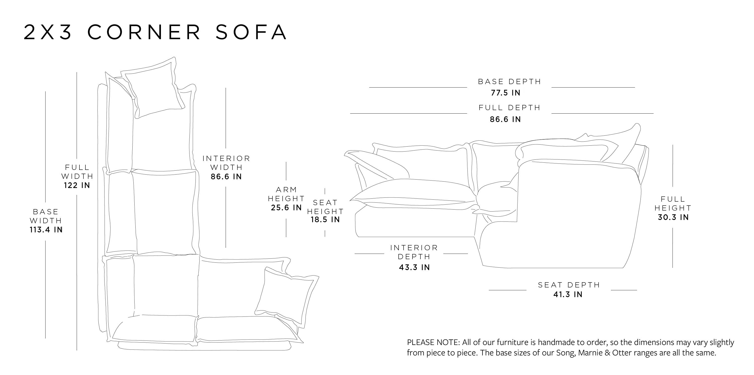 2x3 Corner Sofa | Song Range Size Guide